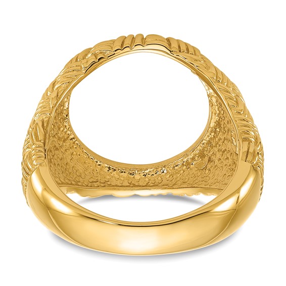 14ky Polished Men's Woven Design Coin Bezel Ring                      