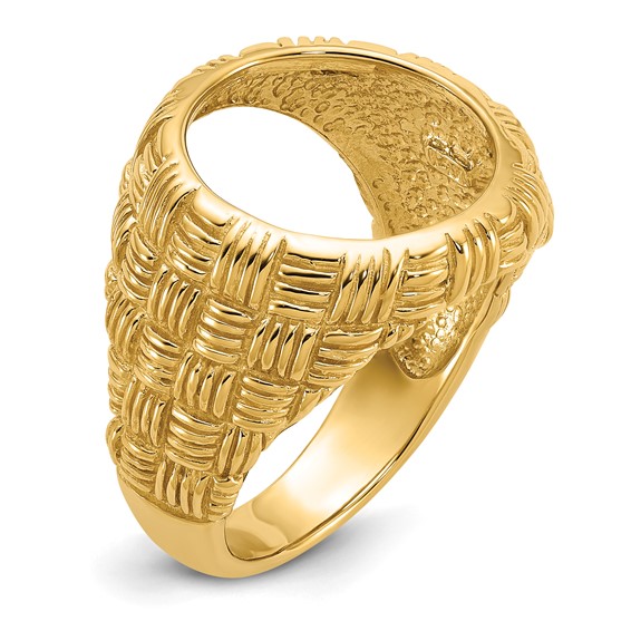 14ky Polished Men's Woven Design Coin Bezel Ring                      