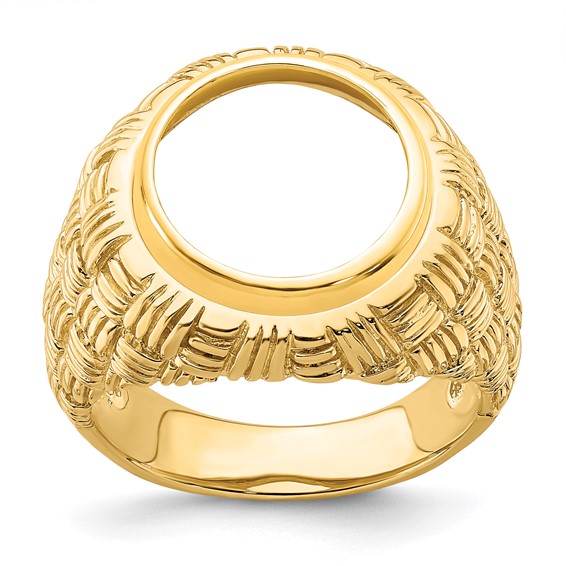 14ky Polished Men's Woven Design Coin Bezel Ring                      