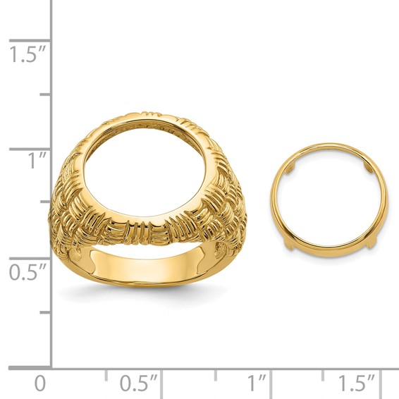 14ky Polished Men's Woven Design Coin Bezel Ring                      