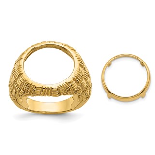 14ky Polished Men's Woven Design Coin Bezel Ring                      