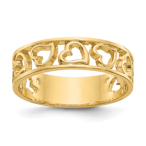 14K Yellow Gold Hearts Ring