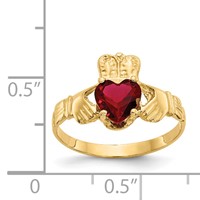 14K Yellow Gold January CZ Heart Birthstone Claddagh Ring view 3