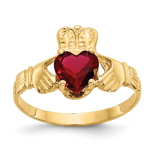 14K Yellow Gold January CZ Heart Birthstone Claddagh Ring