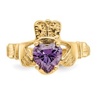 14K Yellow Gold February CZ Heart Birthstone Claddagh Ring view 5