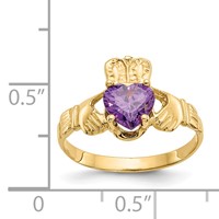 14K Yellow Gold February CZ Heart Birthstone Claddagh Ring view 3