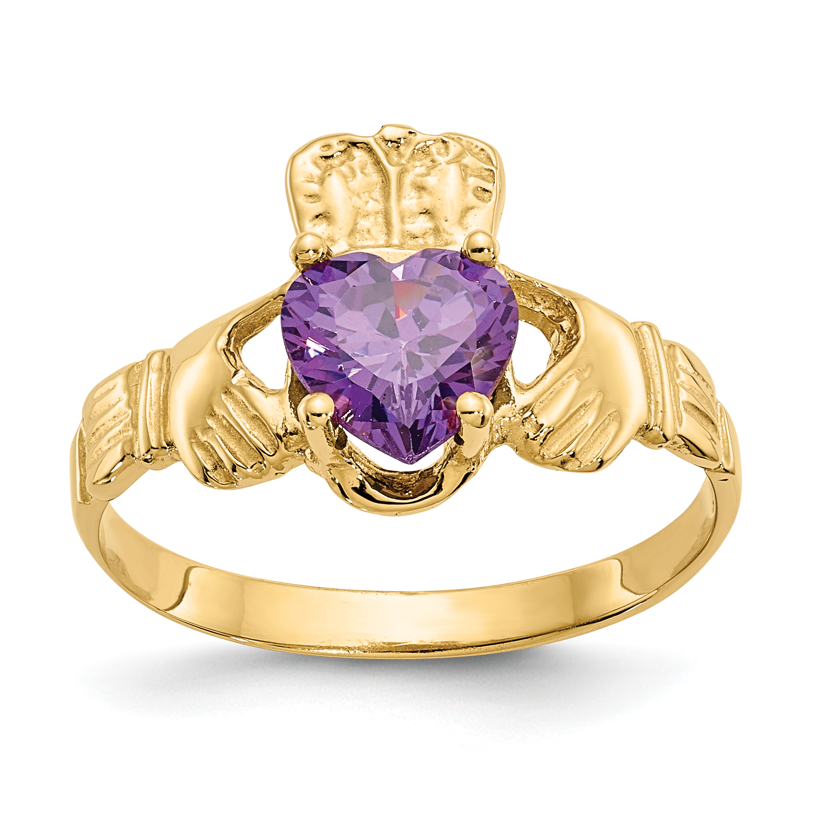 14k February CZ Birthstone Claddagh Ring (R488)