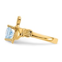 14K Yellow Gold March CZ Heart Birthstone Claddagh Ring view 4