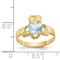 14K Yellow Gold March CZ Heart Birthstone Claddagh Ring view 3