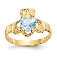 14K Yellow Gold March CZ Heart Birthstone Claddagh Ring view 1