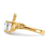 14K Yellow Gold April CZ Heart Birthstone Claddagh Ring view 4