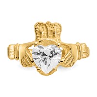 14K Yellow Gold April CZ Heart Birthstone Claddagh Ring view 5