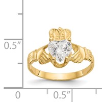 14K Yellow Gold April CZ Heart Birthstone Claddagh Ring view 3