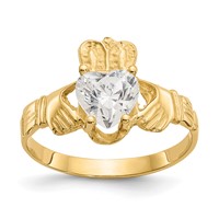 14K Yellow Gold April CZ Heart Birthstone Claddagh Ring view 1