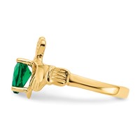 14K Yellow Gold May CZ Heart Birthstone Claddagh Ring view 4