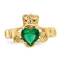 14K Yellow Gold May CZ Heart Birthstone Claddagh Ring view 5