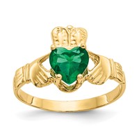 14K Yellow Gold May CZ Heart Birthstone Claddagh Ring view 1