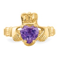 14K Yellow Gold June CZ Heart Birthstone Claddagh Ring view 5