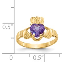 14K Yellow Gold June CZ Heart Birthstone Claddagh Ring view 3