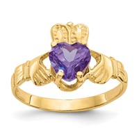 14K Yellow Gold June CZ Heart Birthstone Claddagh Ring view 1