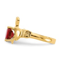 14K Yellow Gold July CZ Heart Birthstone Claddagh Ring view 4
