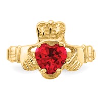 14K Yellow Gold July CZ Heart Birthstone Claddagh Ring view 5
