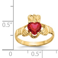 14K Yellow Gold July CZ Heart Birthstone Claddagh Ring view 3