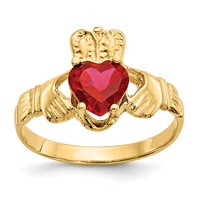 14K Yellow Gold July CZ Heart Birthstone Claddagh Ring view 1