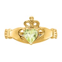 14K Yellow Gold August CZ Heart Birthstone Claddagh Ring view 5