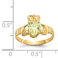 14K Yellow Gold August CZ Heart Birthstone Claddagh Ring view 3