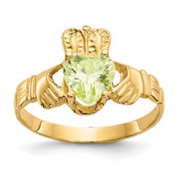 14K Yellow Gold August CZ Heart Birthstone Claddagh Ring view 1
