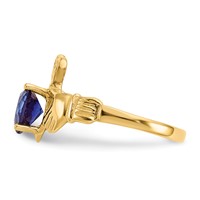 14K Yellow Gold September CZ Heart Birthstone Claddagh Ring view 4