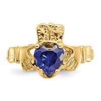 14K Yellow Gold September CZ Heart Birthstone Claddagh Ring view 5