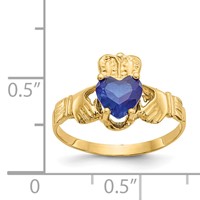 14K Yellow Gold September CZ Heart Birthstone Claddagh Ring view 3