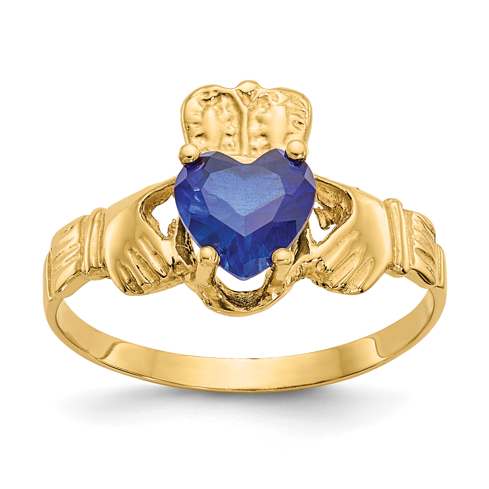 14k September CZ Birthstone Claddagh Ring (R495)
