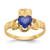 14K Yellow Gold September CZ Heart Birthstone Claddagh Ring view 1