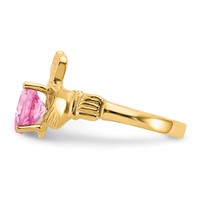 14K Yellow Gold October CZ Heart Birthstone Claddagh Ring view 4