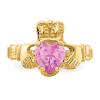 14K Yellow Gold October CZ Heart Birthstone Claddagh Ring view 5