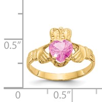 14K Yellow Gold October CZ Heart Birthstone Claddagh Ring view 3
