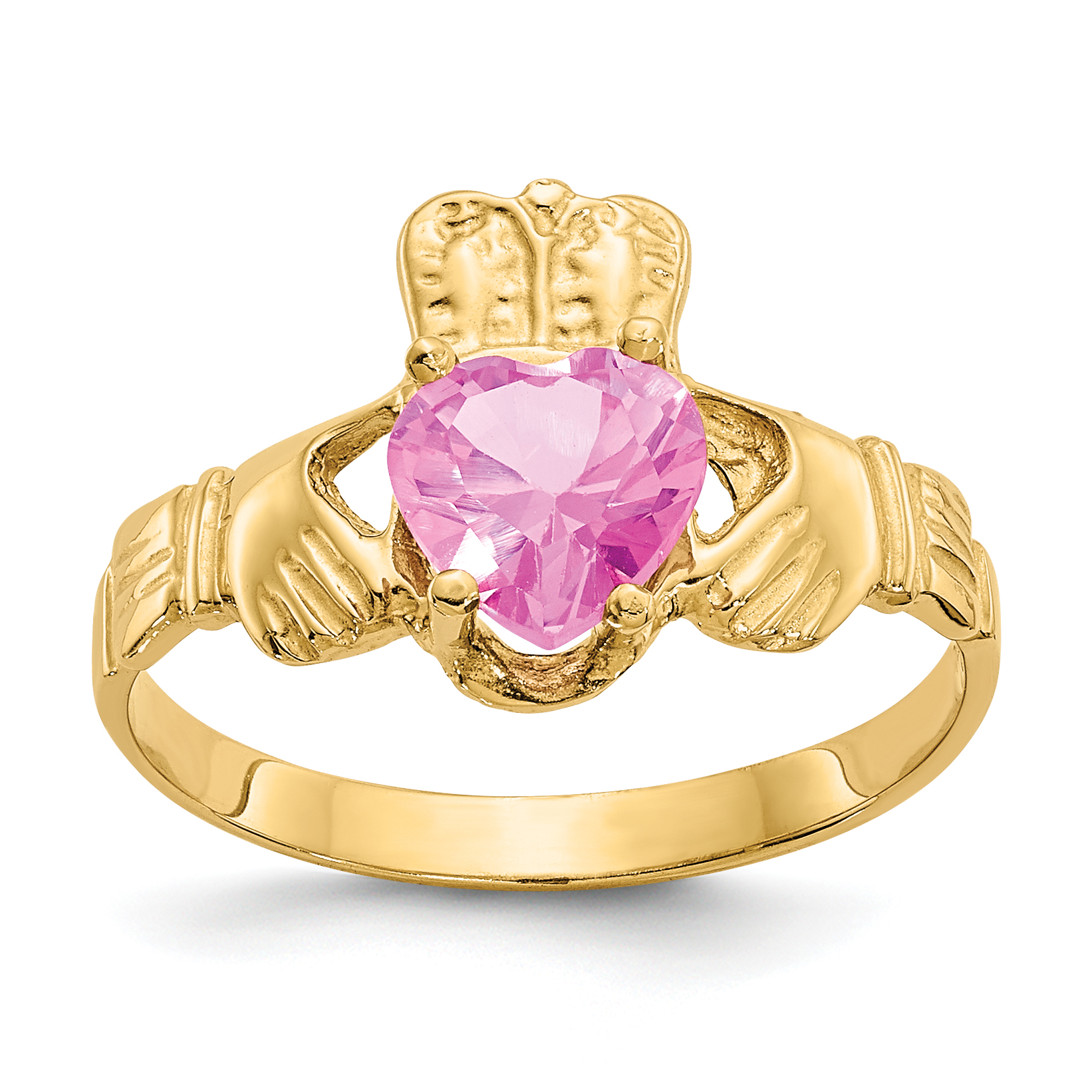 14k October CZ Birthstone Claddagh Ring (R496)