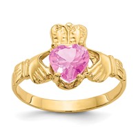 14K Yellow Gold October CZ Heart Birthstone Claddagh Ring view 1
