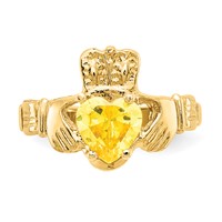 14K Yellow Gold November CZ Heart Birthstone Claddagh Ring view 5