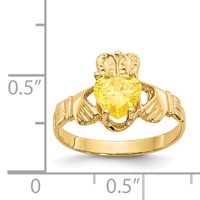 14K Yellow Gold November CZ Heart Birthstone Claddagh Ring view 3