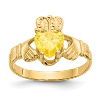 14K Yellow Gold November CZ Heart Birthstone Claddagh Ring view 1