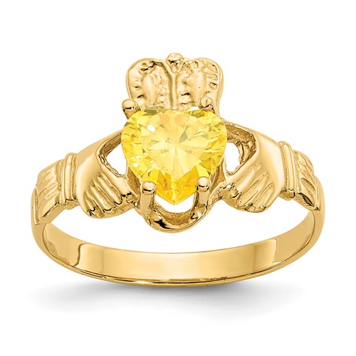 14k November CZ Heart Birthstone Claddagh Ring