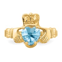 14K Yellow Gold December CZ Heart Birthstone Claddagh Ring view 5
