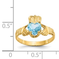14K Yellow Gold December CZ Heart Birthstone Claddagh Ring view 3