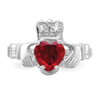14K White Gold January CZ Heart Birthstone Claddagh Ring view 5