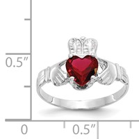 14K White Gold January CZ Heart Birthstone Claddagh Ring view 3