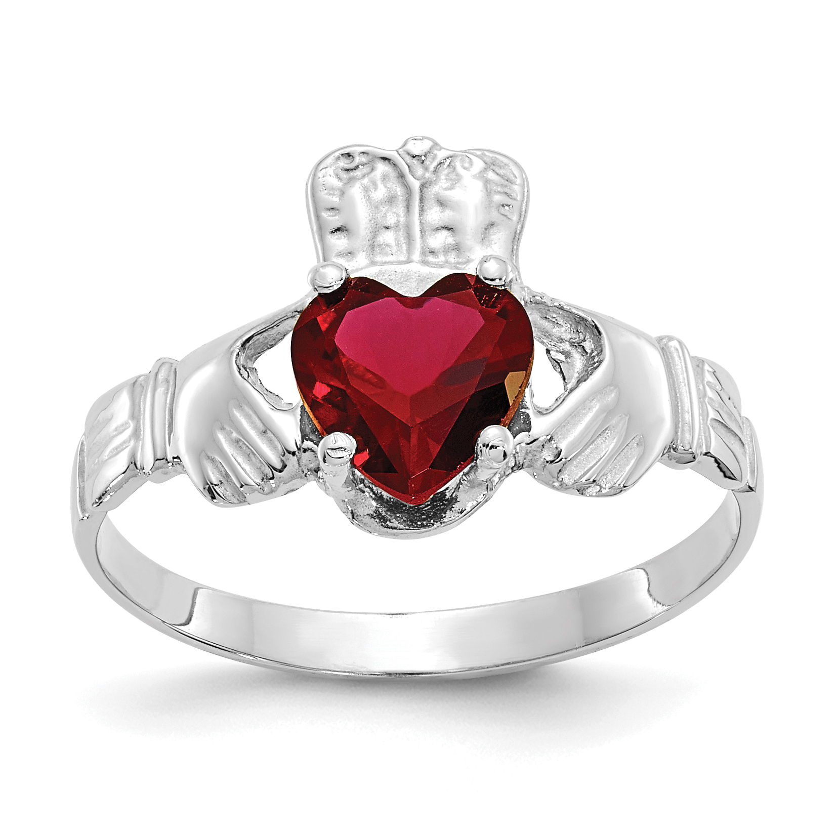 14k White Gold January CZ Birthstone Claddagh Ring (R499)